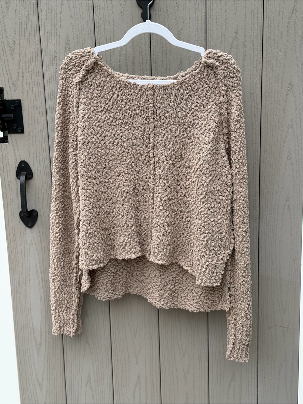 Pink Lily Taupe Popcorn Scoop Neck Sweater- Small-Soft-Stretch